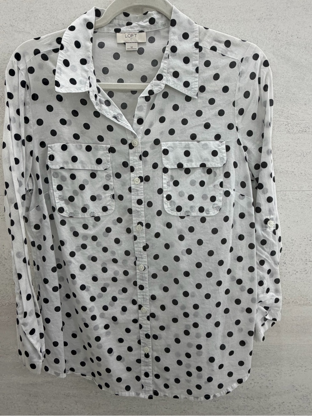 LOFT White Blouse with Black Polka Dots